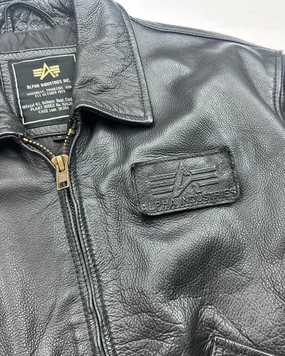 Alpha Industries Leather Bomber Jacket (M)