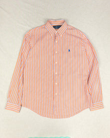  Polo Ralph Lauren Orange and Blue Striped Shirt (L)