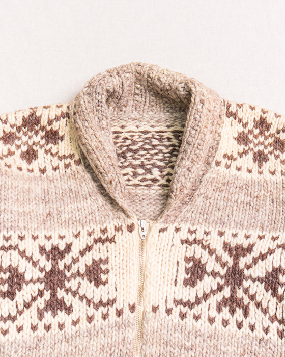 Beige and Brown Patterned Cardigan (M)