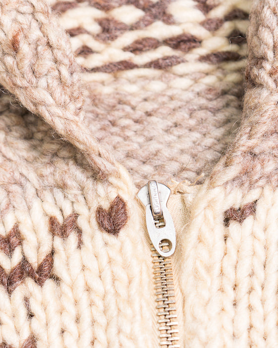 Beige and Brown Patterned Cardigan (M)