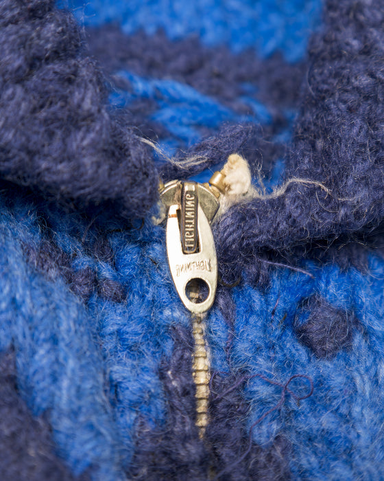 Blue Pattern Knitted Cardigan (S)