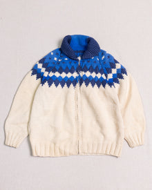  Blue Pattern Knitted Cardigan (S)