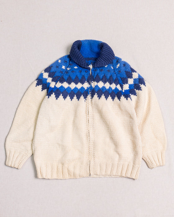 Blue Pattern Knitted Cardigan (S)