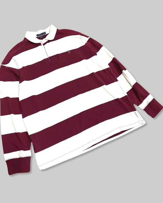 White and Burgundy Polo Ralph Lauren Rugby Shirt (XXL)