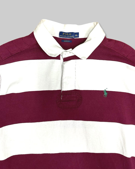 White and Burgundy Polo Ralph Lauren Rugby Shirt (XXL)