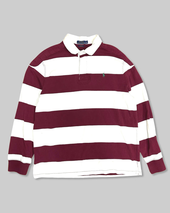 White and Burgundy Polo Ralph Lauren Rugby Shirt (XXL)