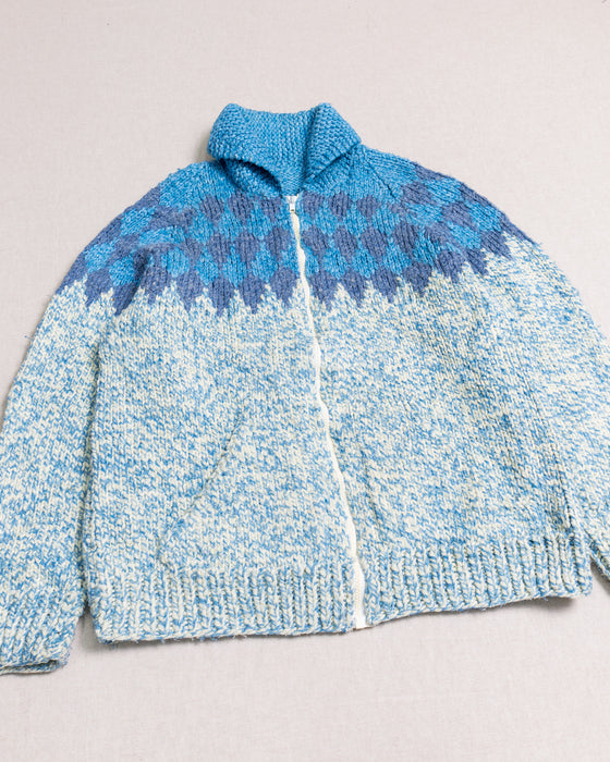 Light Blue Pattern Knitted Cardigan (M)
