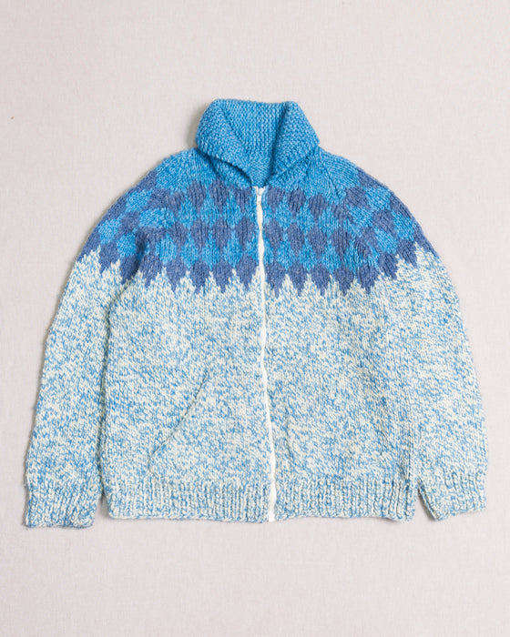Light Blue Pattern Knitted Cardigan (M)