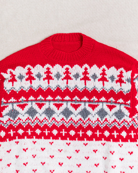 Red and Grey Pattern Knitted Sweater (M)