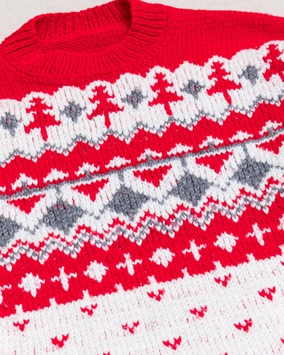 Red and Grey Pattern Knitted Sweater (M)