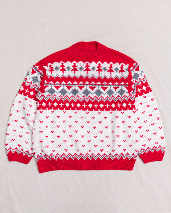 Red and Grey Pattern Knitted Sweater (M)